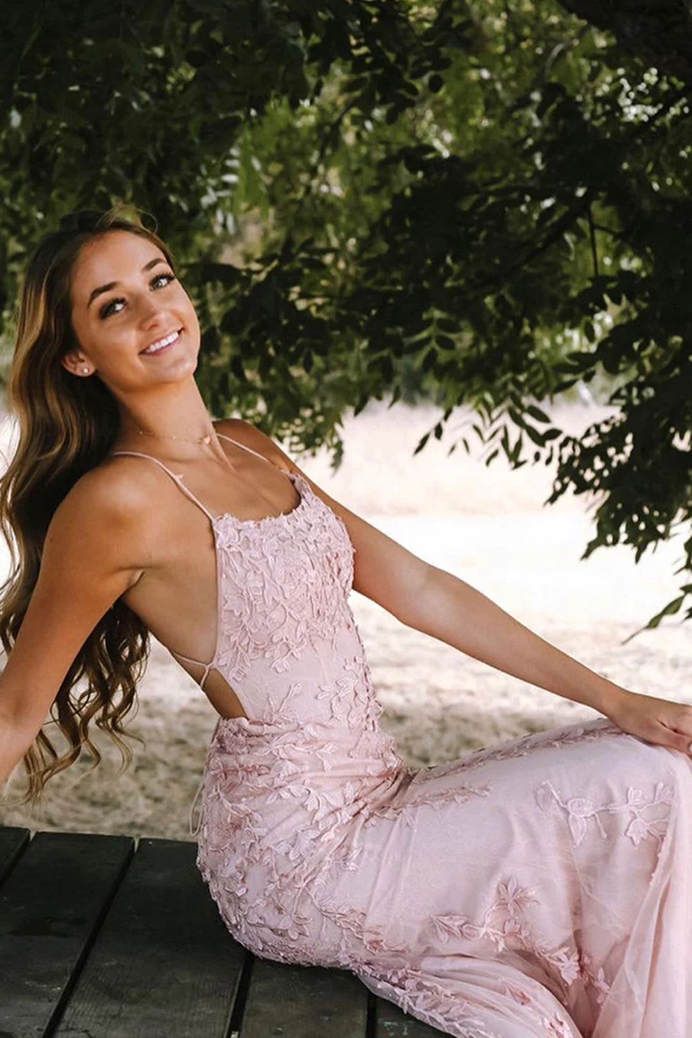 Pink Prom Dress Mermaid Long Evening Dress with Appliques