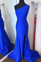 Pink Prom Dress Mermaid One Shoulder Long Evening Dress