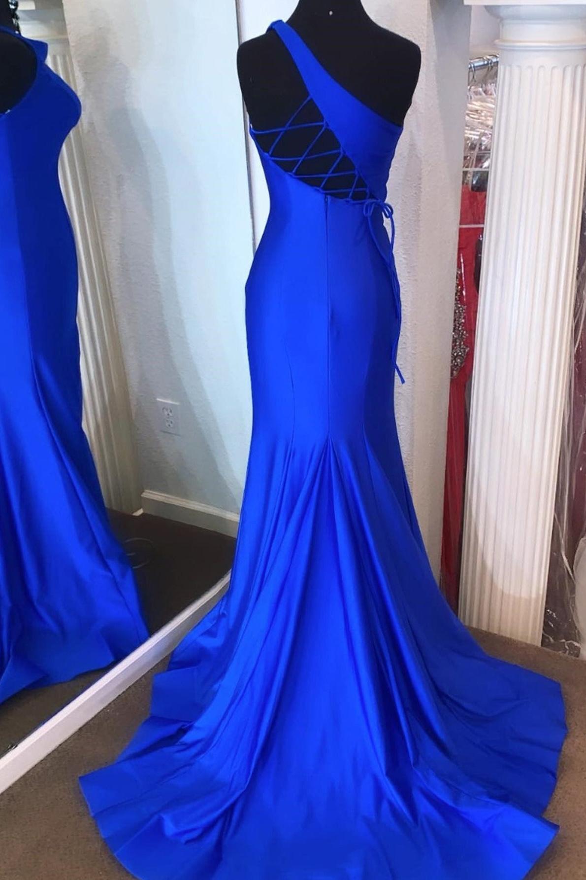 Pink Prom Dress Mermaid One Shoulder Long Evening Dress