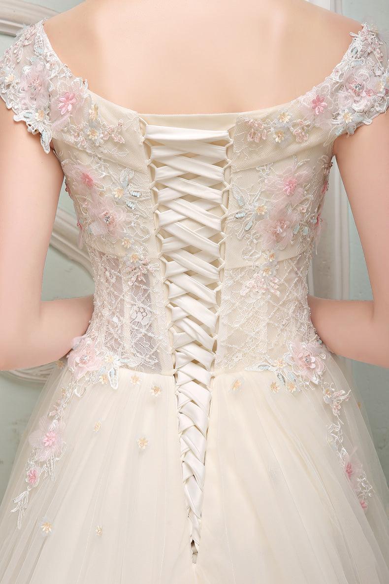 Pink Prom Dress Off the Shoulder Tulle Lace Long Formal Gown Evening Dress
