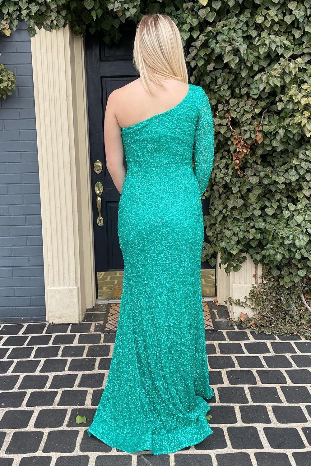 Pink Prom Dress One Shoulder Sequined Evening Dress