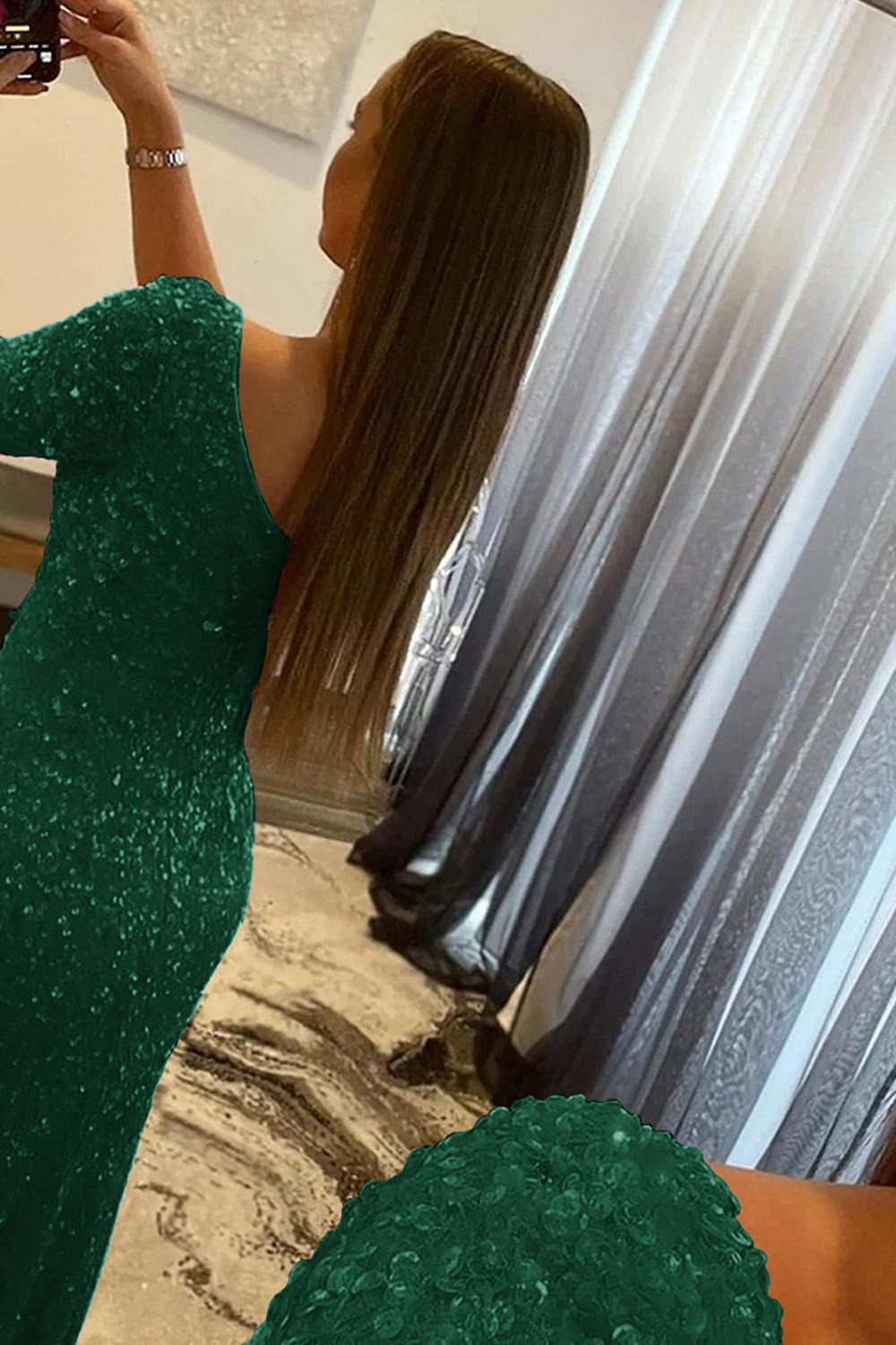 Pink Prom Dress One Shoulder Sequined Evening Dress