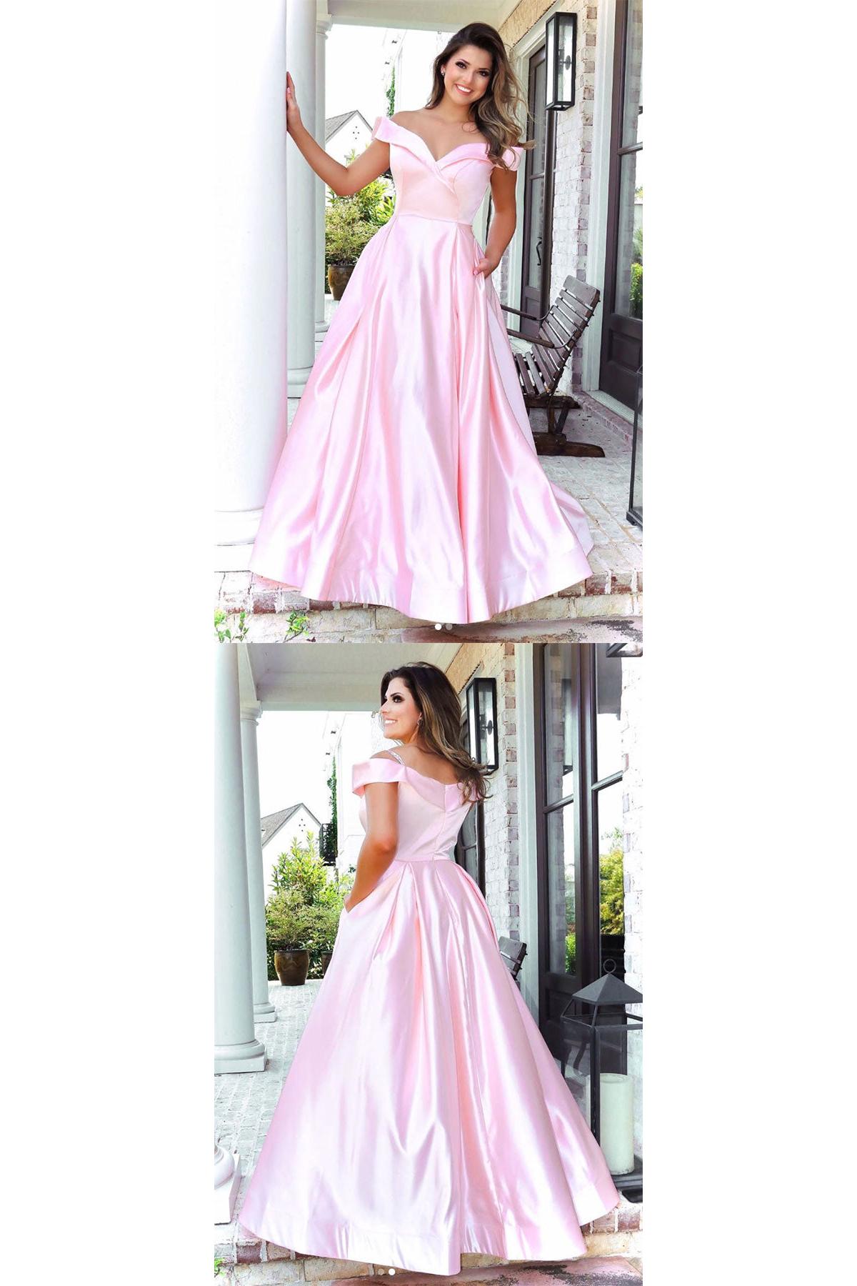 Pink Prom Dress Satin Long Evening Dress
