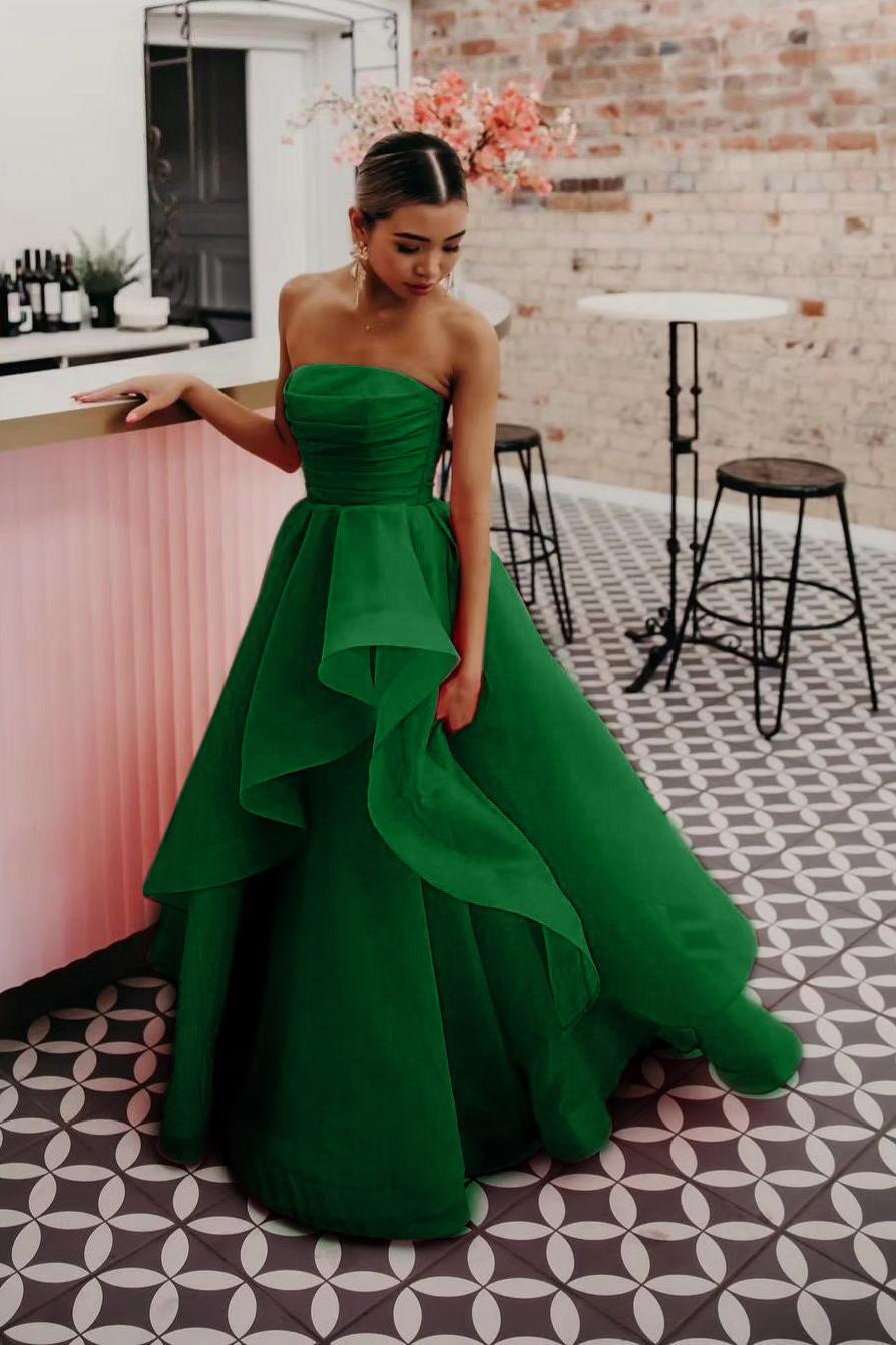 Pink Prom Dress Strapless Organza A Line Evening Dress