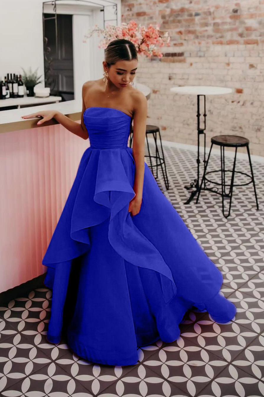 Pink Prom Dress Strapless Organza A Line Evening Dress