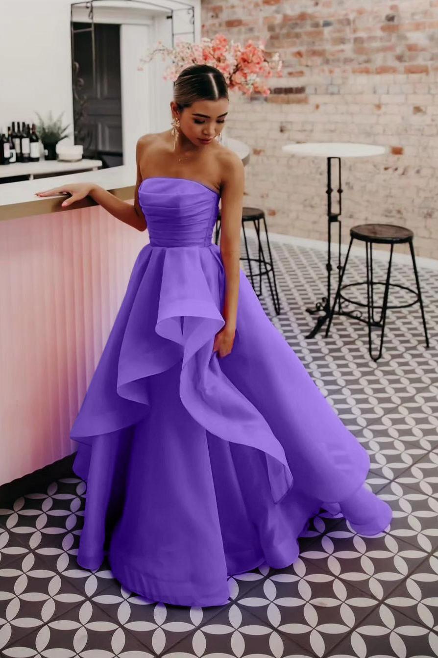 Pink Prom Dress Strapless Organza A Line Evening Dress