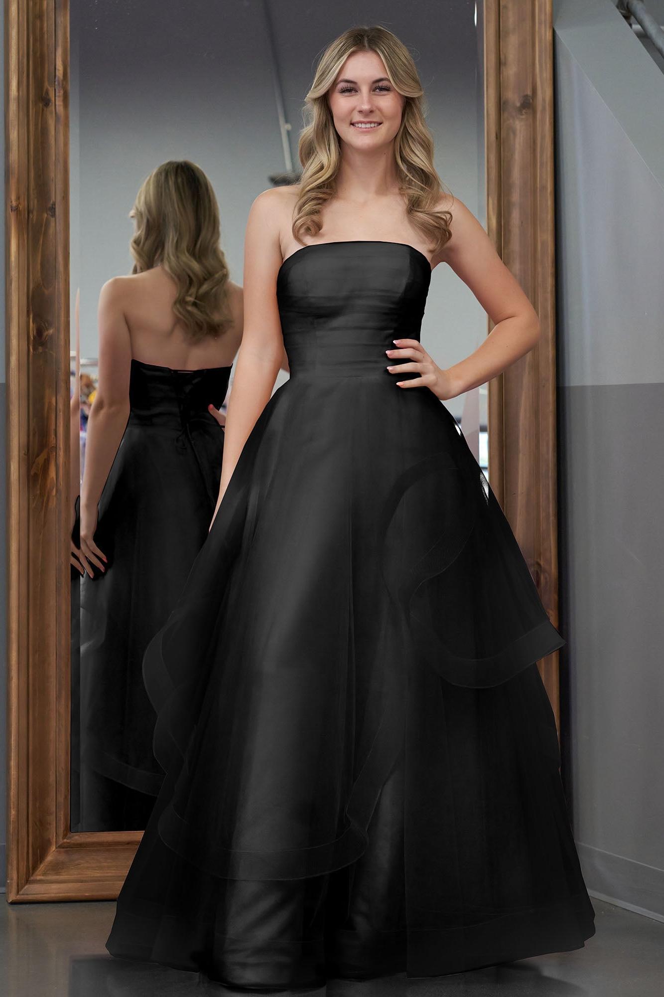 Pink Prom Dress Strapless Organza A Line Evening Dress