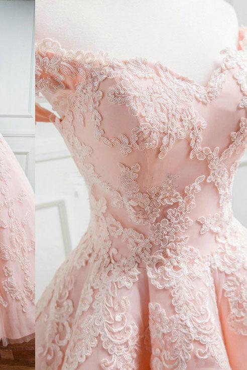 Pink Prom Dress Sweetheart Tulle Lace Long Prom Gown Formal Evening Dress