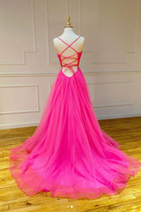 Pink Prom Dress Sweetheart Tulle Long Evening Dress