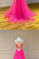 Pink Prom Dress Sweetheart Tulle Long Evening Dress