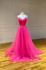 Pink Prom Dress Sweetheart Tulle Long Evening Dress