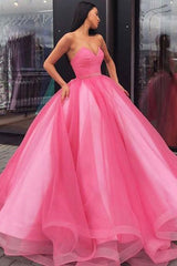 Pink Prom Dress Sweetheart Tulle Long Evening Dress