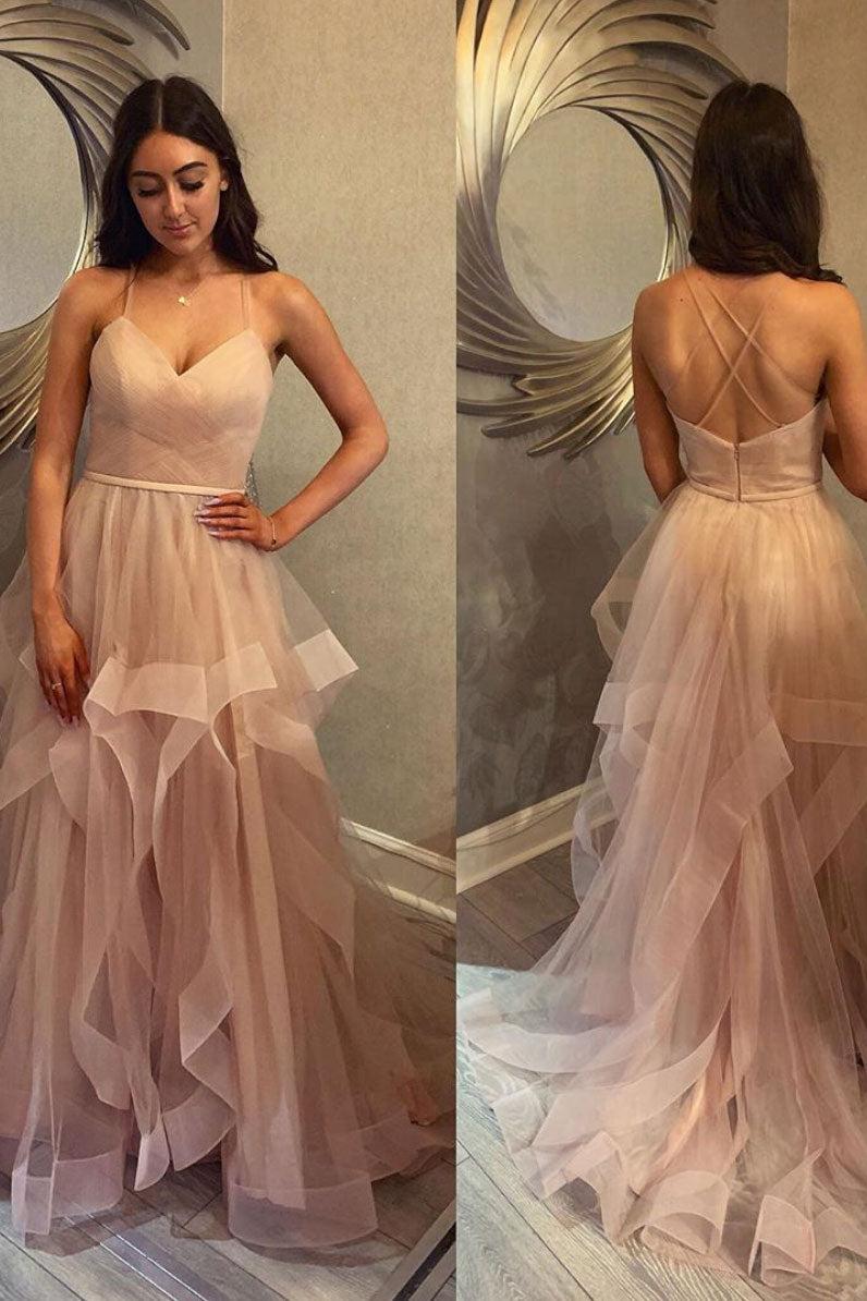 Pink Prom Dress Sweetheart Tulle Long Formal Evening Dress