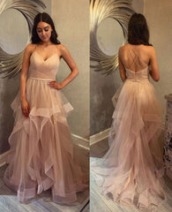 Pink Prom Dress Sweetheart Tulle Long Formal Evening Dress