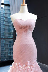 Pink Prom Dress Sweetheart Tulle Mermaid Long Evening Dress