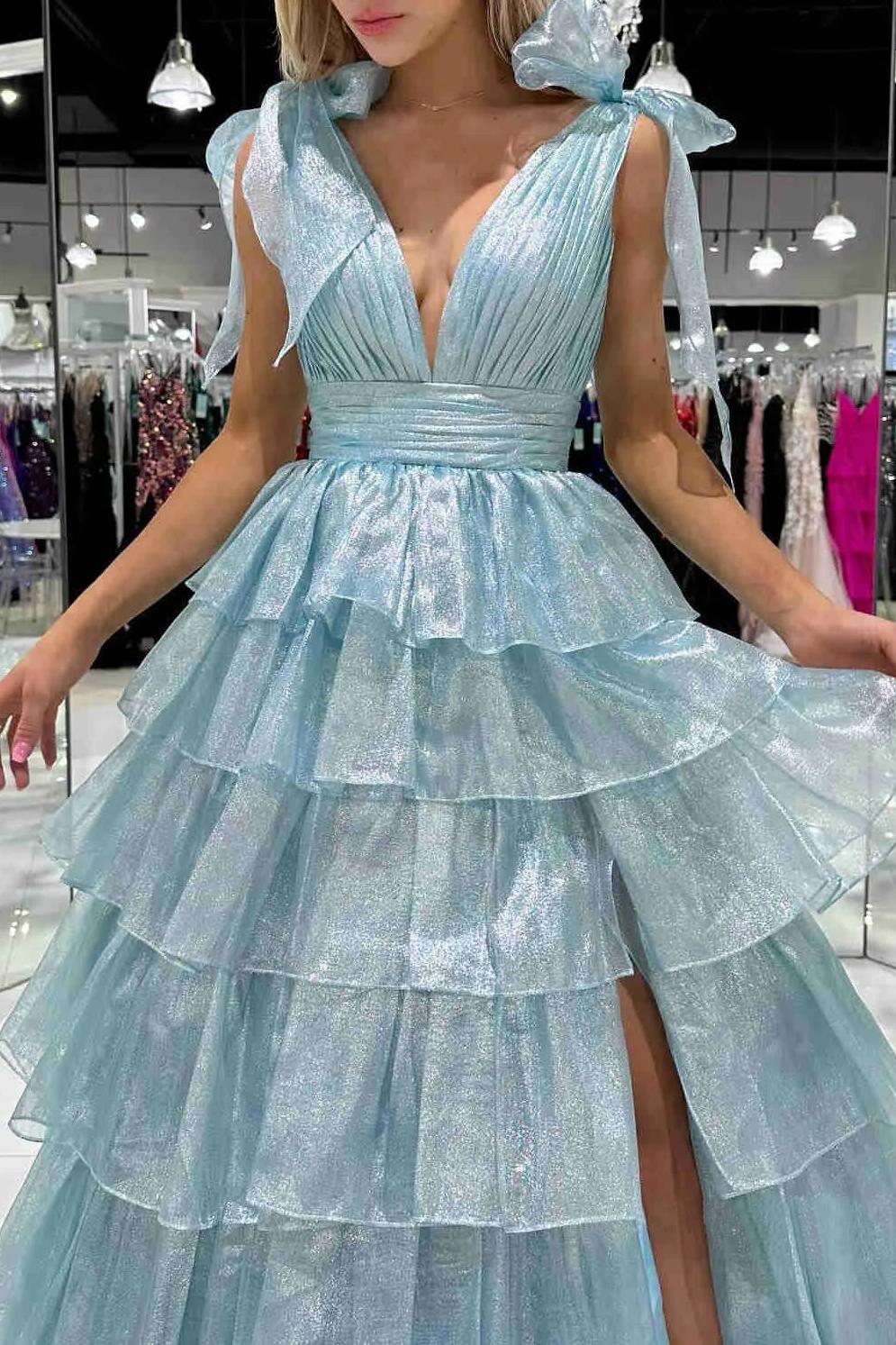 Pink Prom Dress Tiered Long Evening Dress