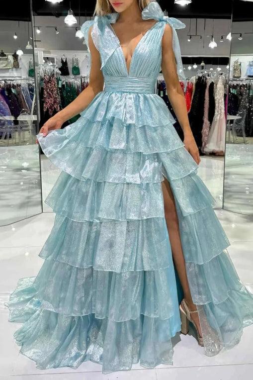 Pink Prom Dress Tiered Long Evening Dress