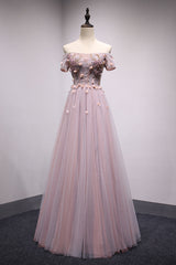 Pink Prom Dress Tulle Lace Long Evening Dress