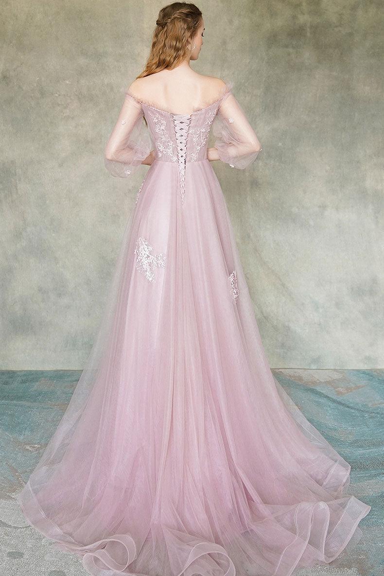 Pink Prom Dress Tulle Lace Long Formal Dress Evening Dress