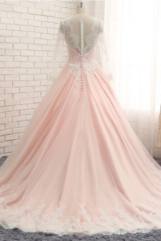 Pink Prom Dress Tulle Lace Long Formal Evening Dress