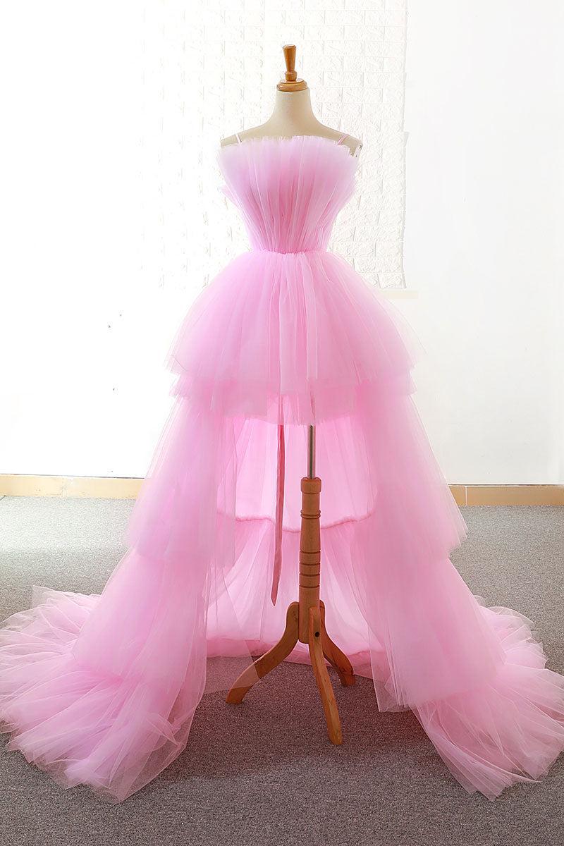 Pink Prom Dress Tulle Long Evening Dress