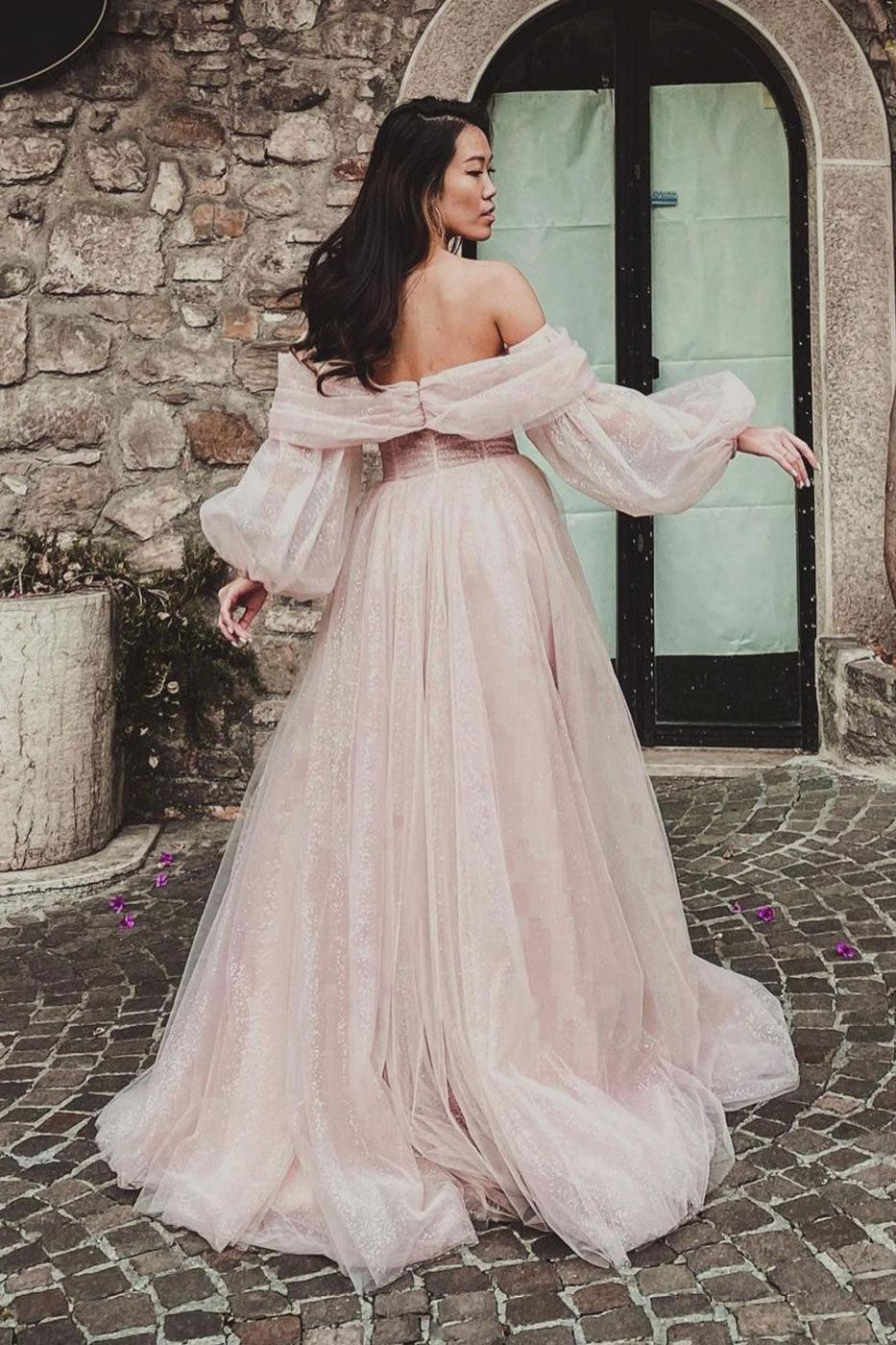 Pink Prom Dress Tulle Long Evening Dress