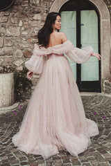 Pink Prom Dress Tulle Long Evening Dress