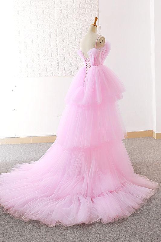 Pink Prom Dress Tulle Long Evening Dress