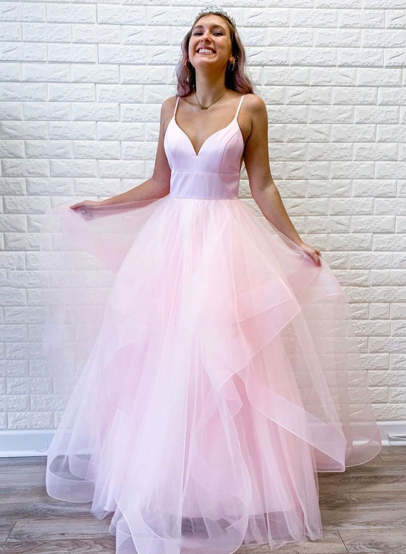 Pink Prom Dress Tulle Long Formal Dress Evening Dress