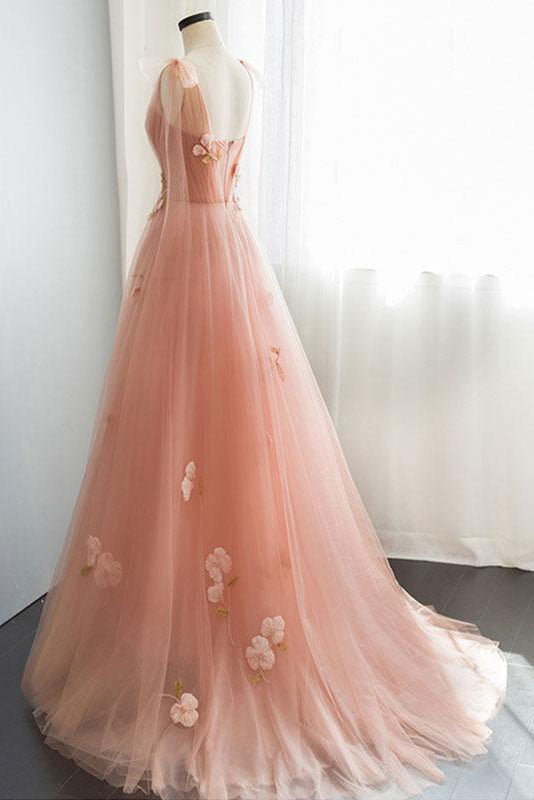 Pink Prom Dress Tulle Long Formal Evening Dress