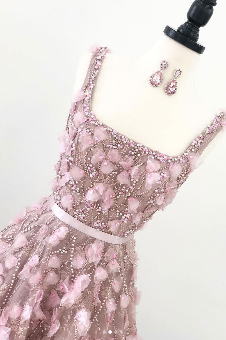 Pink Prom Dress Tulle Long Formal Evening Dress