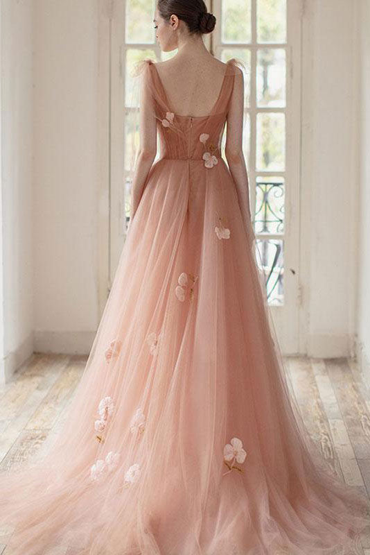 Pink Prom Dress Tulle Long Formal Evening Dress