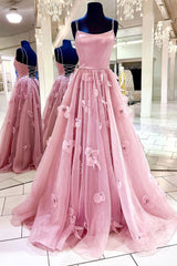 Pink Prom Dress Tulle Long Formal Gown Evening Dress