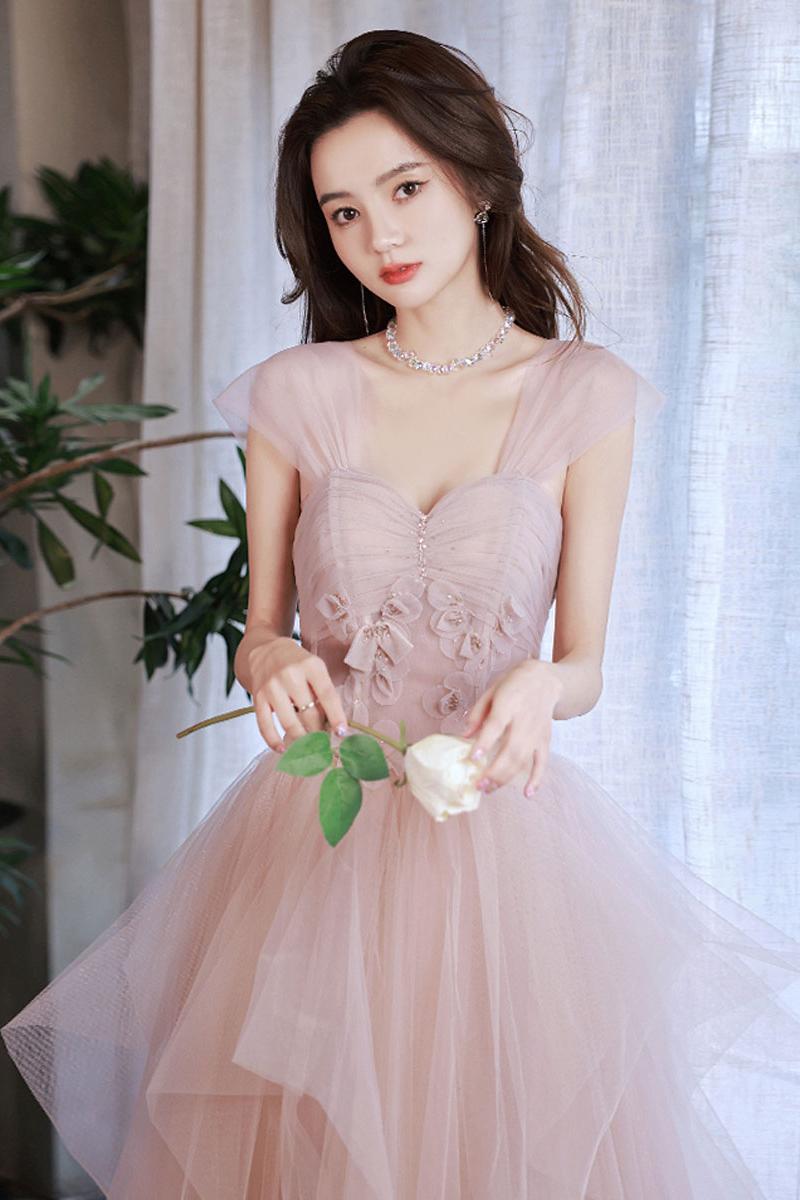 Pink Prom Dress Tulle Off the Shoulder Long Formal Evening Dress