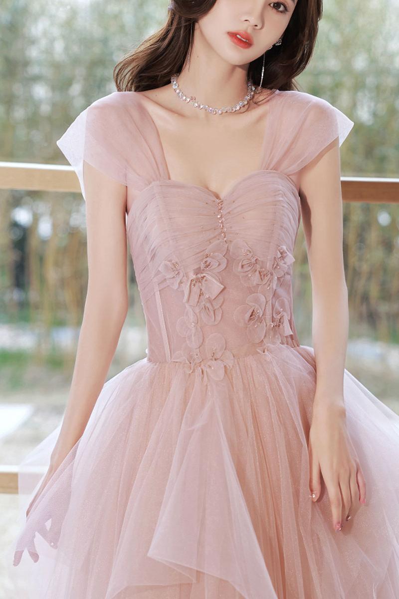 Pink Prom Dress Tulle Off the Shoulder Long Formal Evening Dress