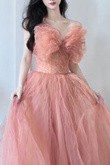 Pink Prom Dress Tulle Sequin Long Formal Gown Evening Dress