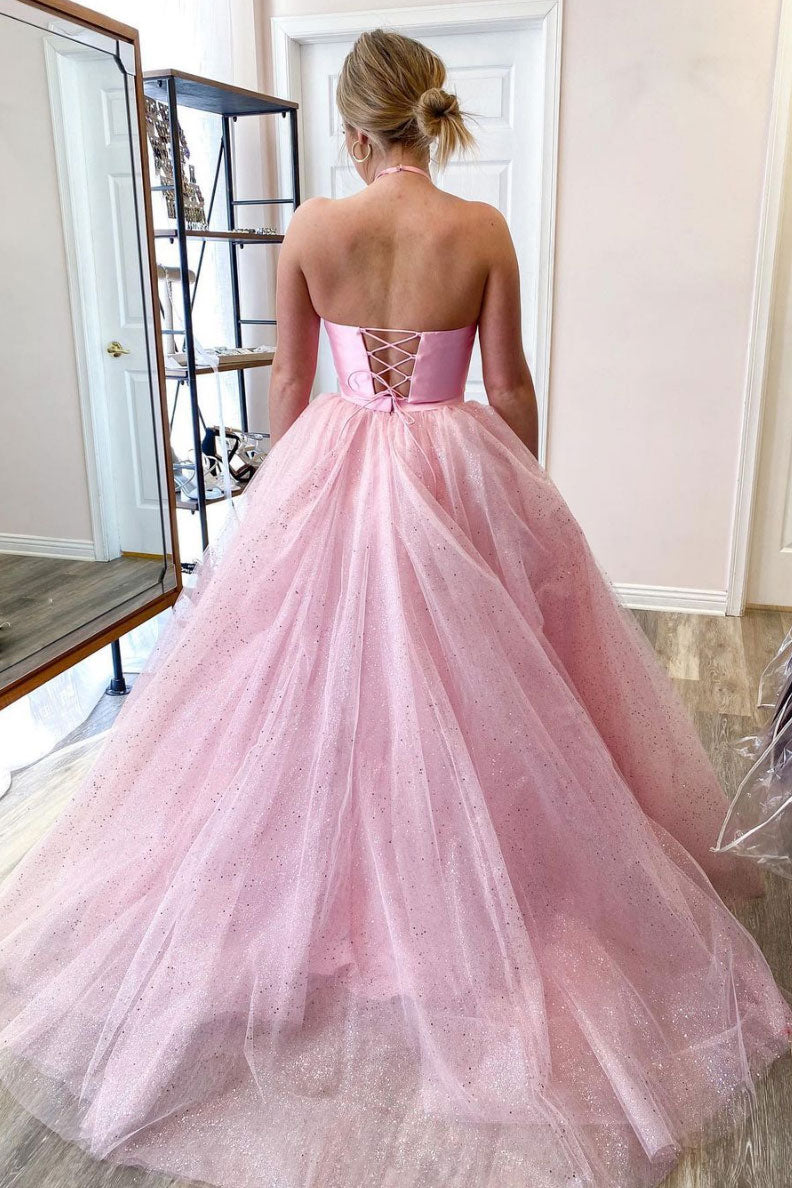 Pink Prom Dress Two PiecSatin Long Formal Gown Evening Dress