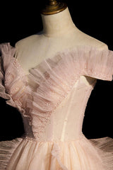 Pink Prom Dress V Neck Off the Shoulder Long Evening Dress