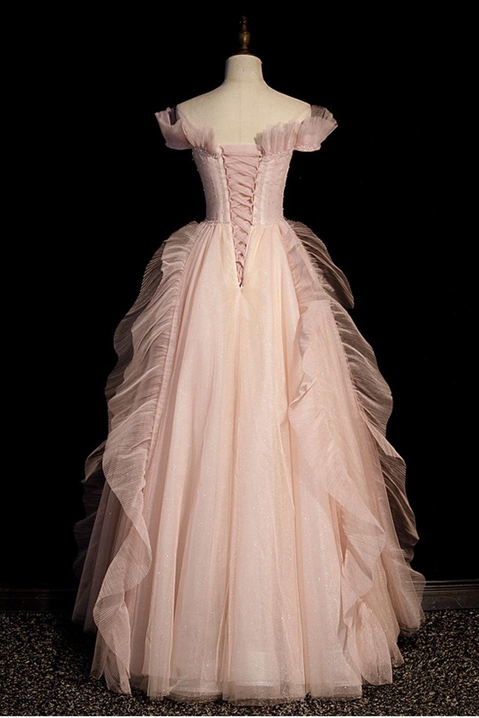 Pink Prom Dress V Neck Off the Shoulder Long Evening Dress