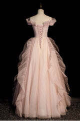 Pink Prom Dress V Neck Off the Shoulder Long Evening Dress