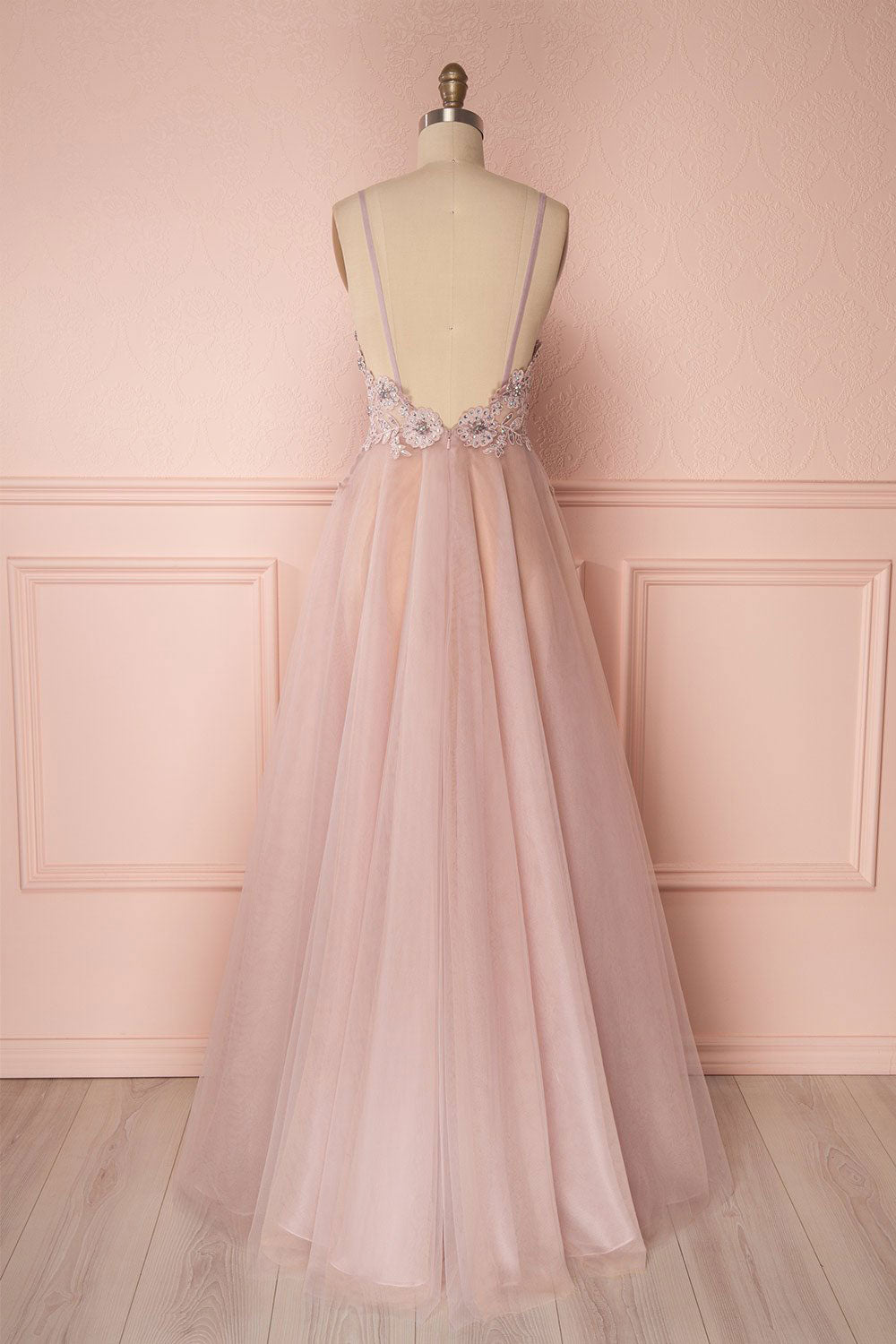 Pink Prom Dress V Neck Tulle Lace Appliques e Long Evening Dress