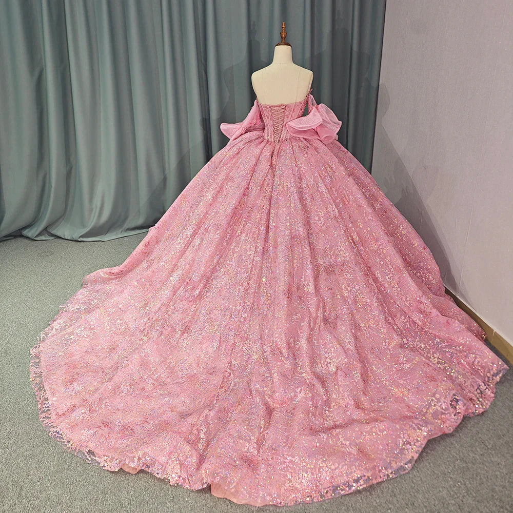 Pink Quinceanera Dress 3D Flowers Appliques Beading Sequins Sweetheart Ball Gowns Sweet 16 Party Dress