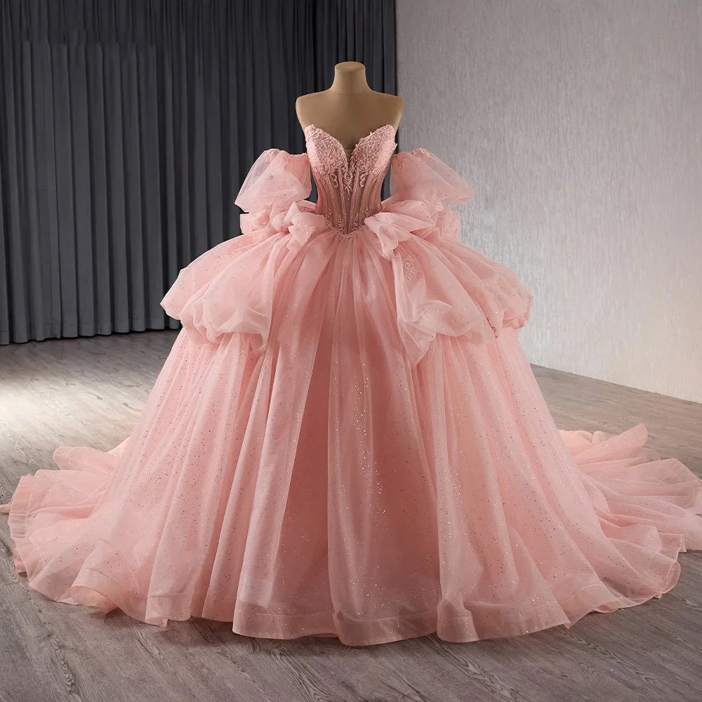 Dressystars Pink Quinceanera Dress Beaded Crystals Detachable Sleeves Pearls Sweet 16 Party Dress Dressystars Pink Quinceanera Dress Beaded Crystals Detachable Sleeves Pearls Sweet 16 Party Dress