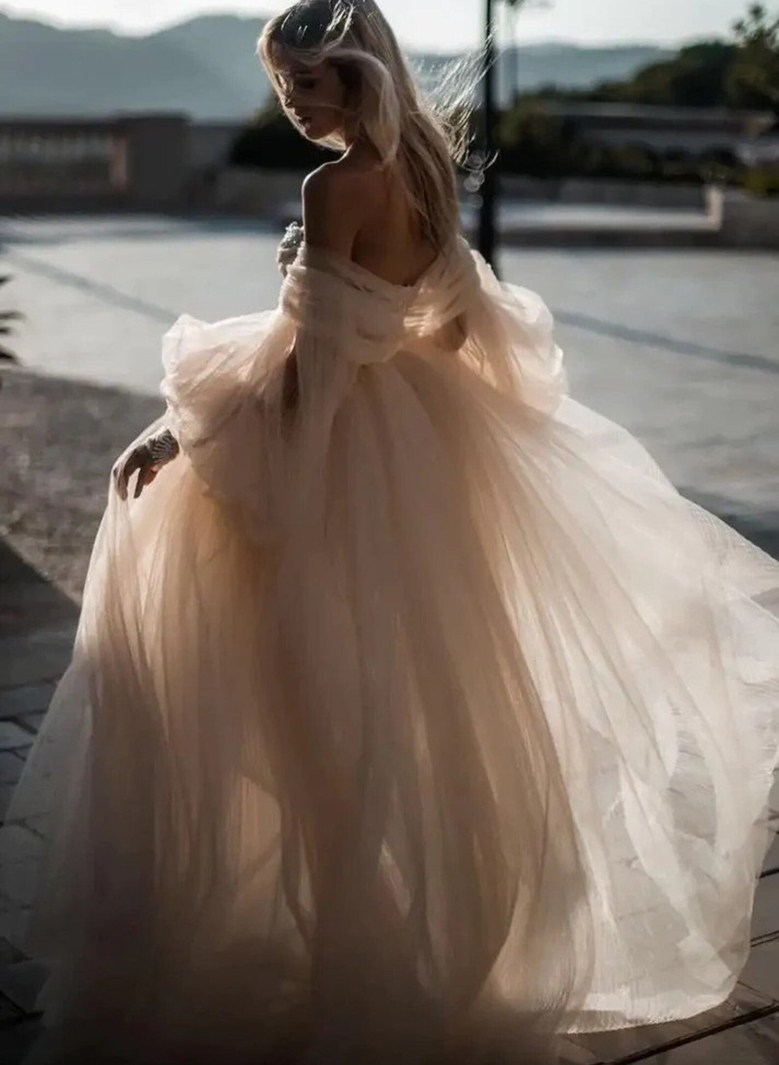 Pink Romantic Long Sleeves Off The Shoulder Wedding Dress With Lace