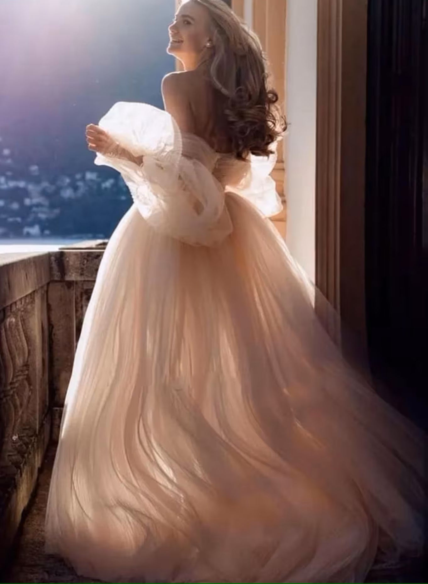 Pink Romantic Long Sleeves Off The Shoulder Wedding Dress With Lace