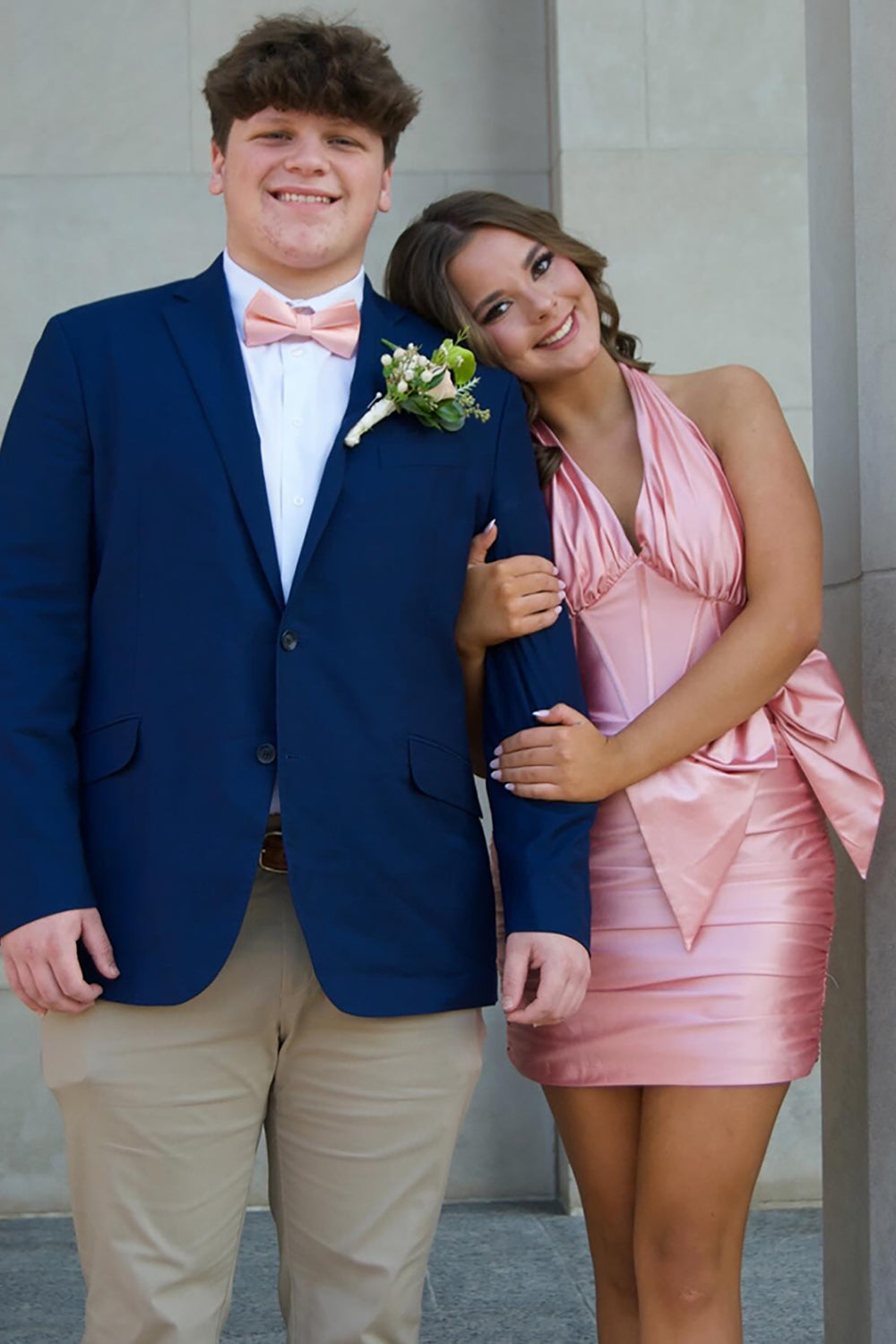 Pink Satin Halter Homecoming Dresses Corset Short Tight Cocktail Dresses With Bow