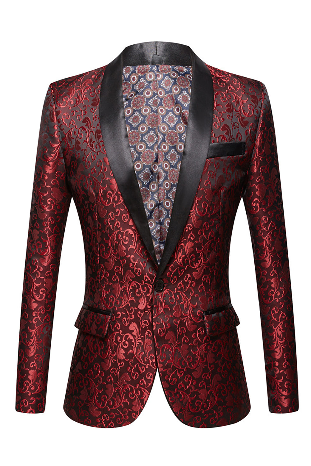 Pink Shawl Lapel Jacquard Men's Blazer