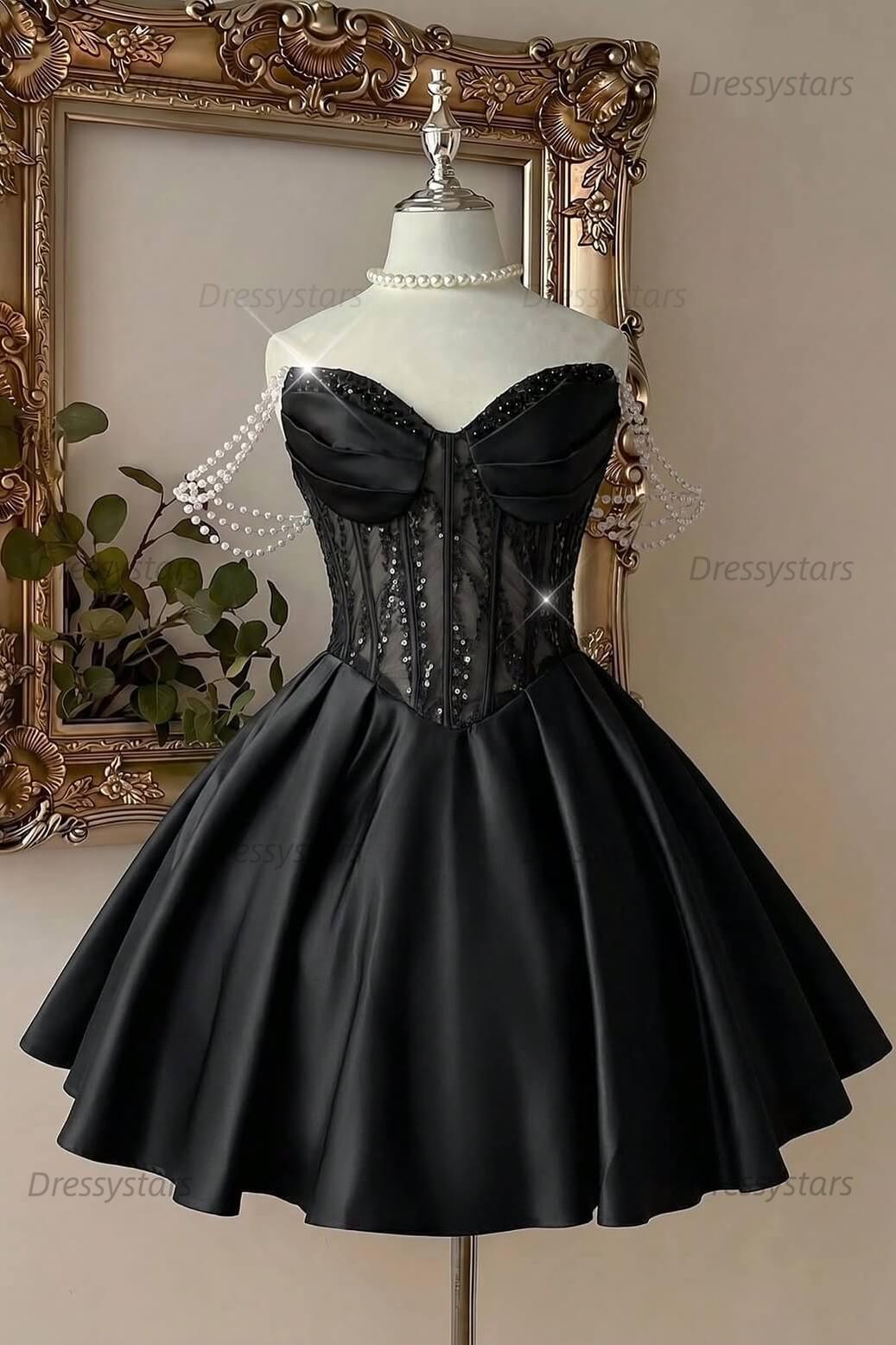 Pink Sweetheart Corset A-Line Homecoming Dress with Pearl Straps