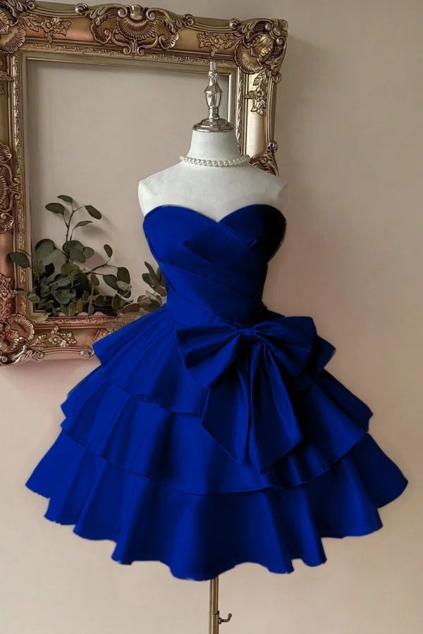 Pink Tiered Homecoming Dress Sleeveless Sweetheart Satin Cocktail Dress