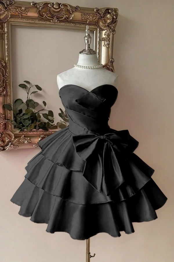 Pink Tiered Homecoming Dress Sleeveless Sweetheart Satin Cocktail Dress